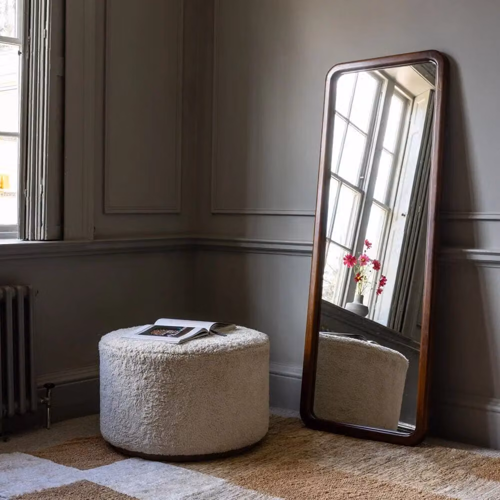 Atkin & Thyme Quinn Mid-Century Rectangular Full Length Freestanding Mirror in Brown Wood and Glass