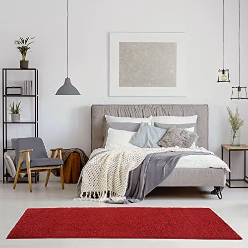 THE RUGS Red Plain Soft High Pile Shaggy Rug, W/D/H: 80 x 300 x 3 cm – 3