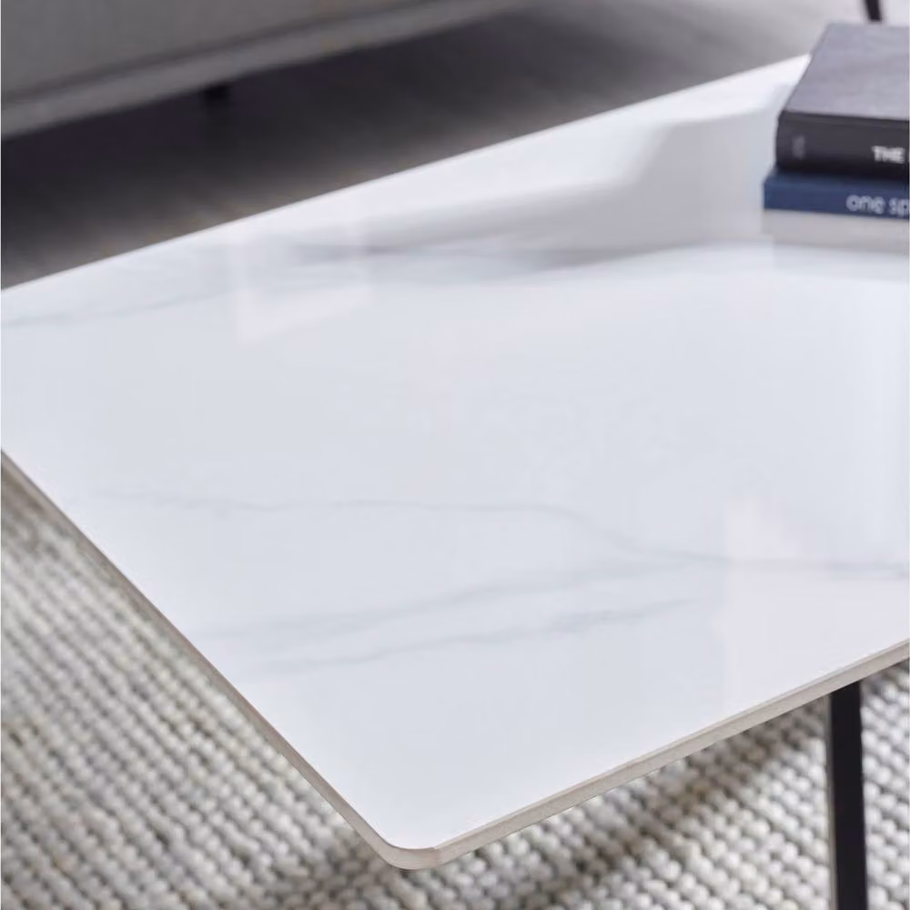 Cheshire Macallan Modern Rectangular Marble Coffee Table in White and Black – 3
