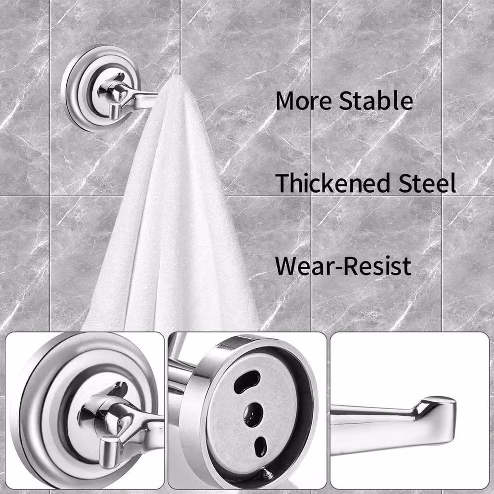 FLAVORA Chrome Wall Mounted Towel, Robe and Coat Hook in Silver, W: 52 cm – 2