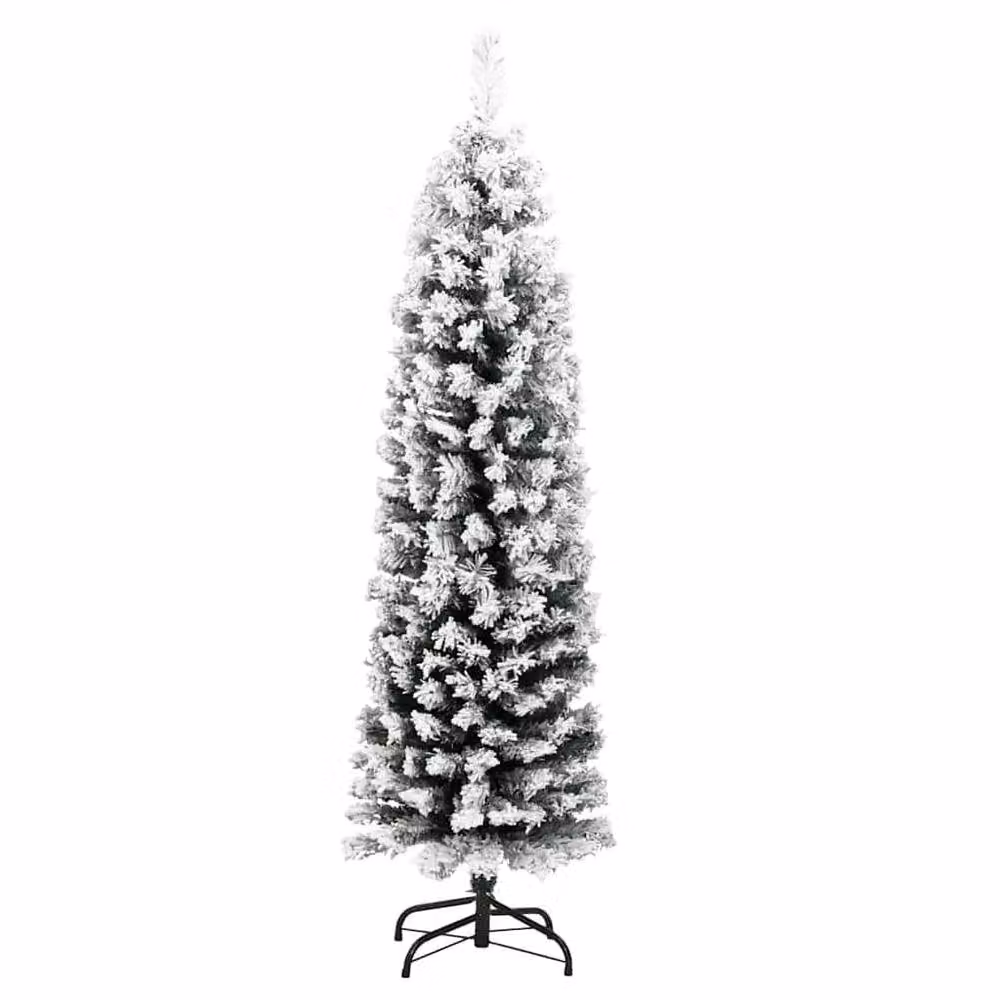 Berkfield Home Slim Flocked Artificial Christmas Tree in Green and White, Height: 150 cm – 3