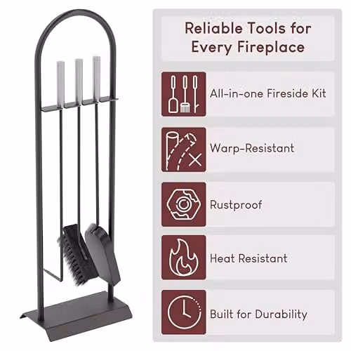 Fire Vida 4 Piece Arc Fireplace Companion Set in Black and Silver, H: 71.0 cm, W: 23.0 cm, D: 18.0 cm – 3