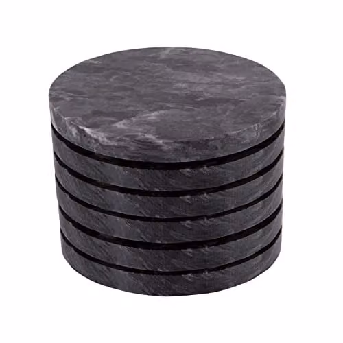 Argon Tableware Black Marble Round Coasters, Pack of 6, Diameter: 10 cm