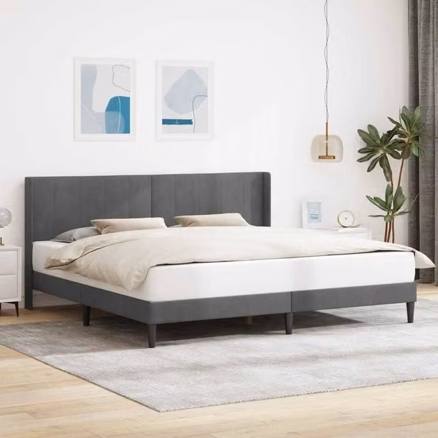 Berkfield Home Velvet Bed Frame with Headboard in Dark Grey, W/D/H: 180 x 200 cm – 1