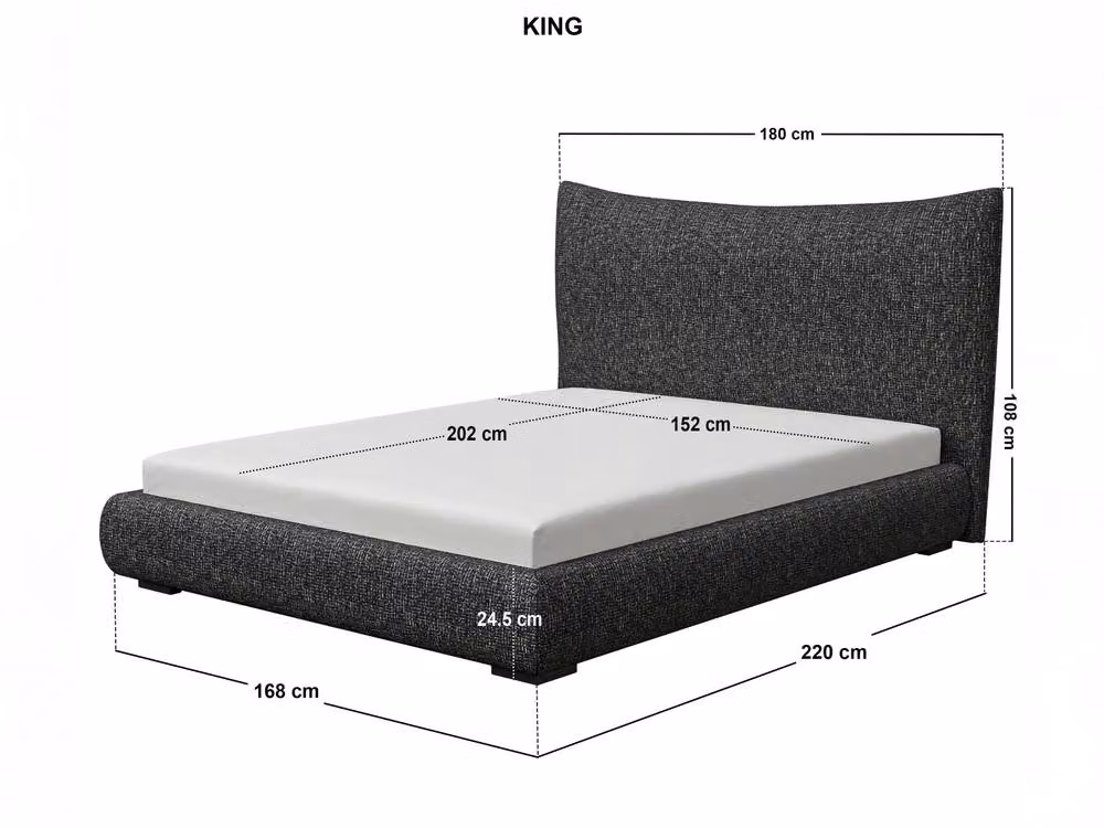 Solace+Co Miller Curved Headboard Bed in Black Chenille, King Size (W: 180 cm, D: 200 cm, H: 108 cm) – 5