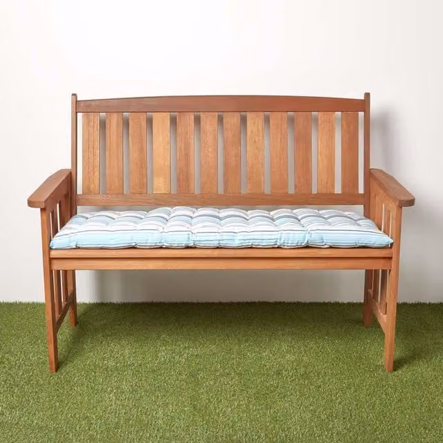 Homescapes Luxury Cotton Garden Bench Cushion in New England Blue Stripe, Width: 108 cm