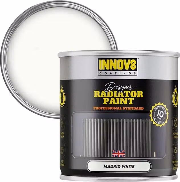 Innov8 Coatings Designer Radiator Paint in White with a Satin Gloss Finish, 0.75 l
