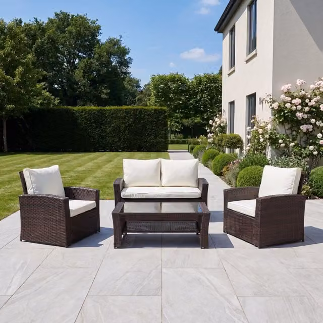 Artemis Home Modern Brown Rattan Patio Set with Metal and Glass Details