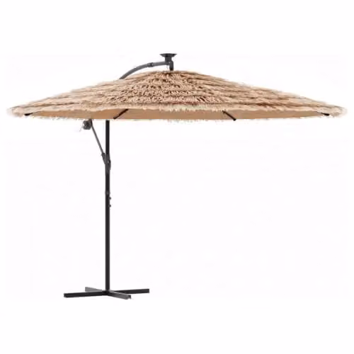 vidaXL Garden Parasol with Steel Pole and Polyester Canopy, Brown, W/D/H: 269 x 269 x 235 cm