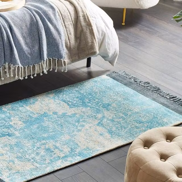 Wyld and Coco Heritage Oriental Area Rug in Blue and Beige, Woven Viscose with Cotton Backing, W: 80 cm, L: 150 cm