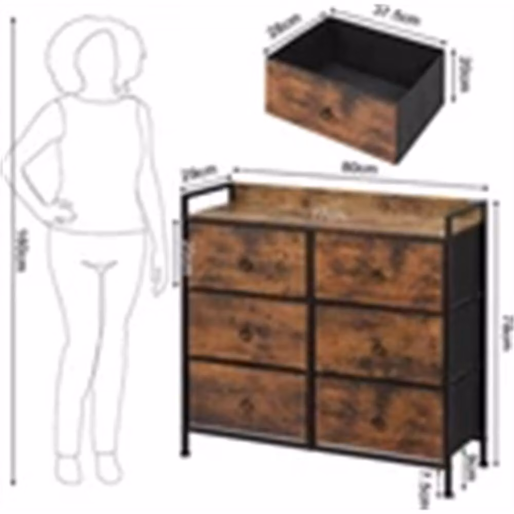 Nordara Vintage 6 Drawer Bedroom Storage Chest in Brown, W: 100 cm, H: 78 cm – 2