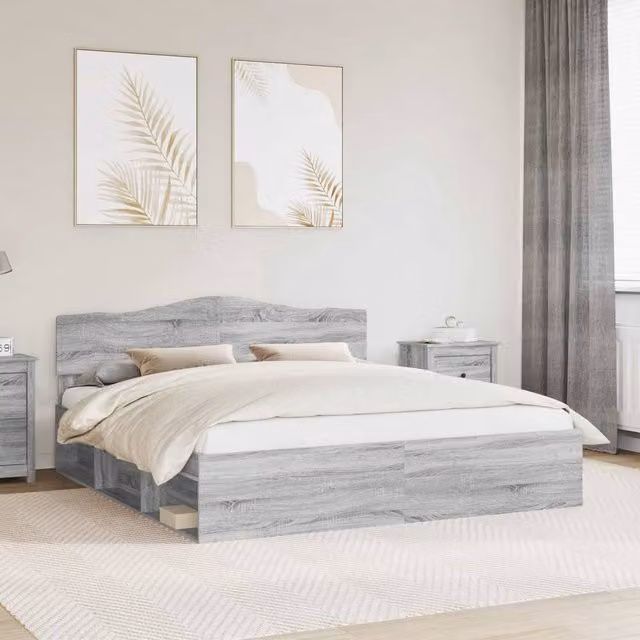 Berkfield Home Sonoma Bed Frame in Grey Solid Pine Wood and MDF, 200 x 200 cm – 1