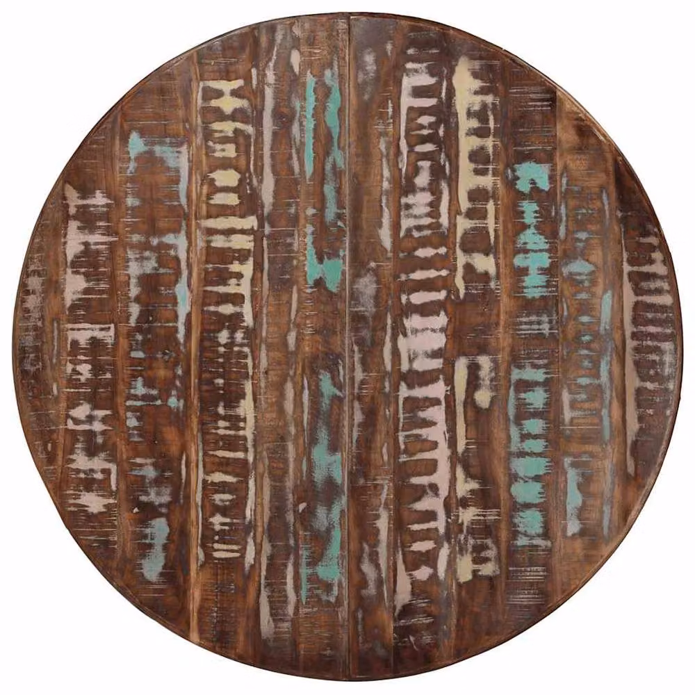 Berkfield Home Green Round Dining Table in Brown Reclaimed Solid Wood and Steel, Diameter: 110 cm, Height: 78 cm – 2
