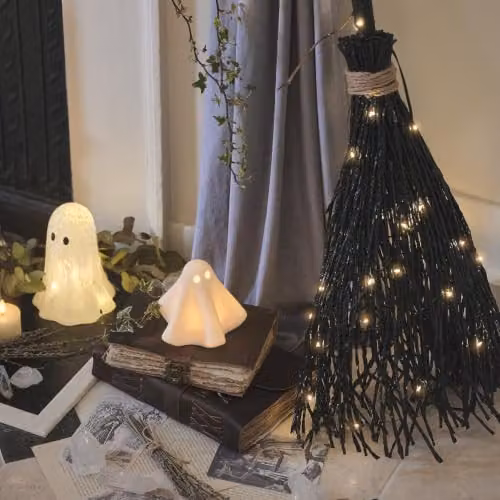 Lights4fun Black and Brown Witches Broom Outdoor LED Halloween Decoration – 2