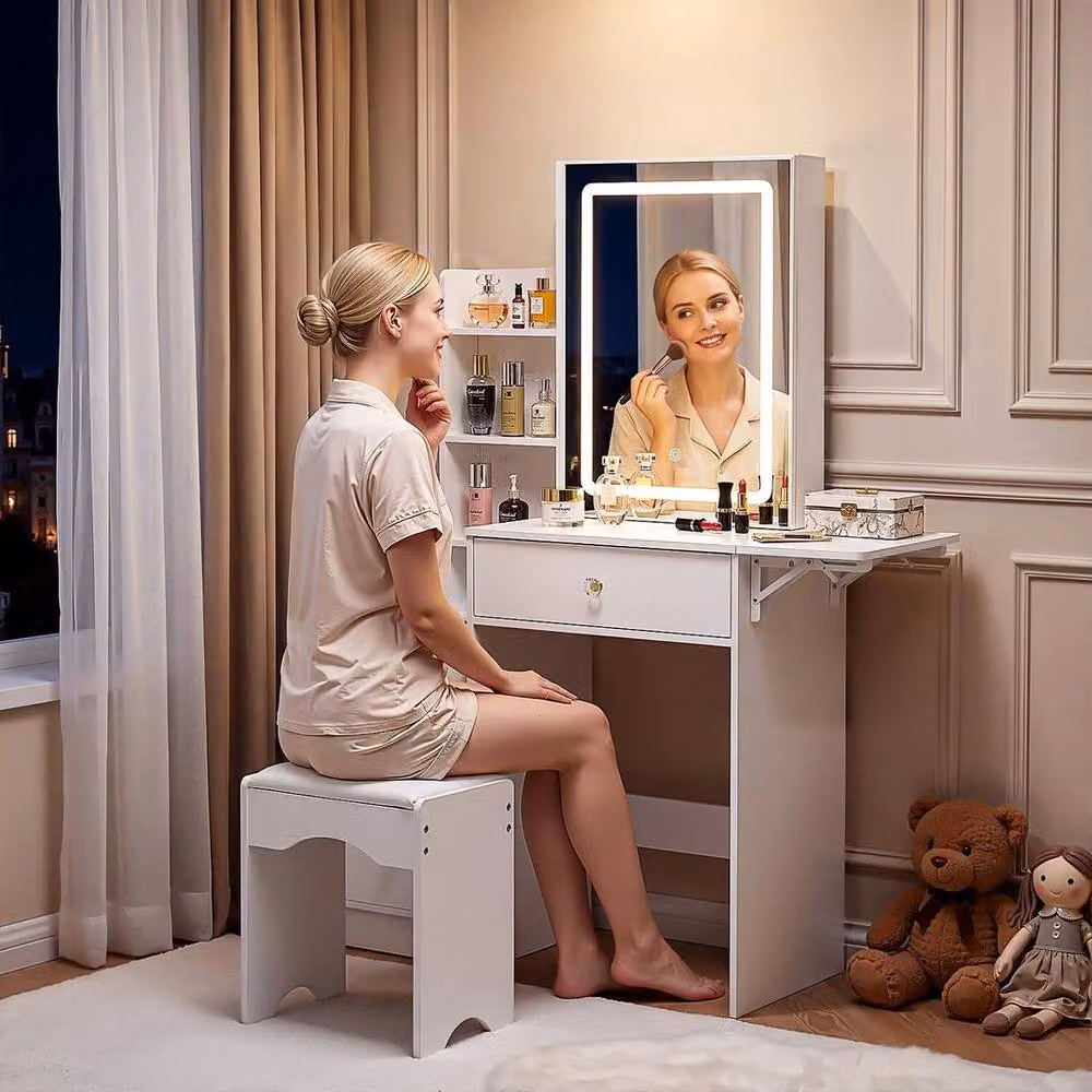 FORGEVIO Dressing Table Set with Drawers, Hollywood LED Mirror, Stool and Wireless Charging in White – 5