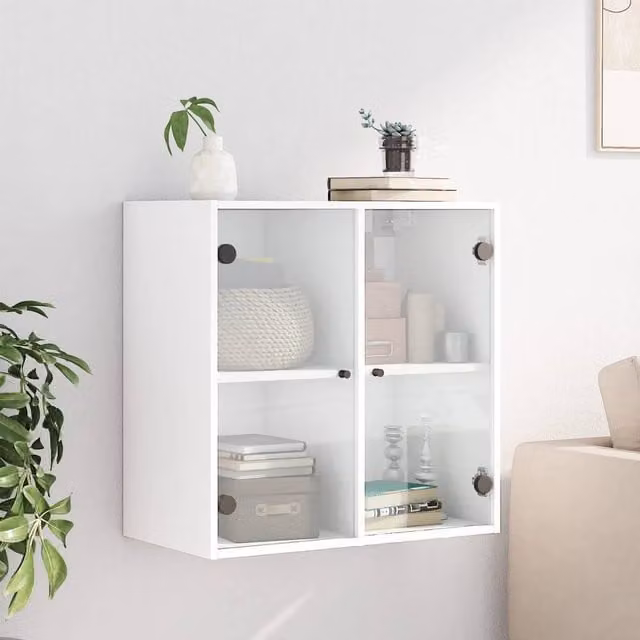 Berkfield Home Wall Mounted Cabinet with Glass Doors, White, W/D/H: 68 x 37 x 68.5 cm – 1