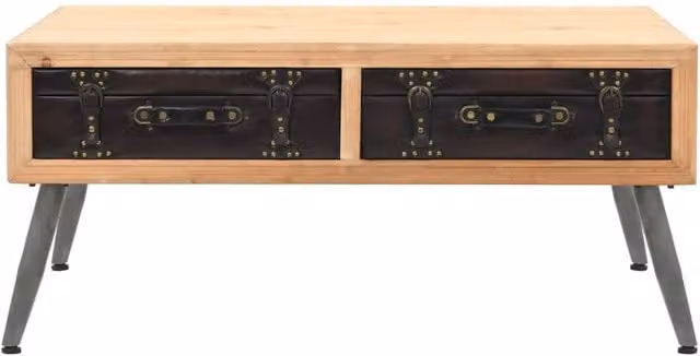 Berkfield Home Retro Solid Fir Wood Coffee Table in Brown, W: 115 cm, D: 55 cm, H: 50 cm