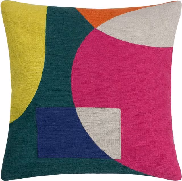 Make It A Home Anjo Geometric Crewel Cushion in Green and Multicolour with Feather Filling