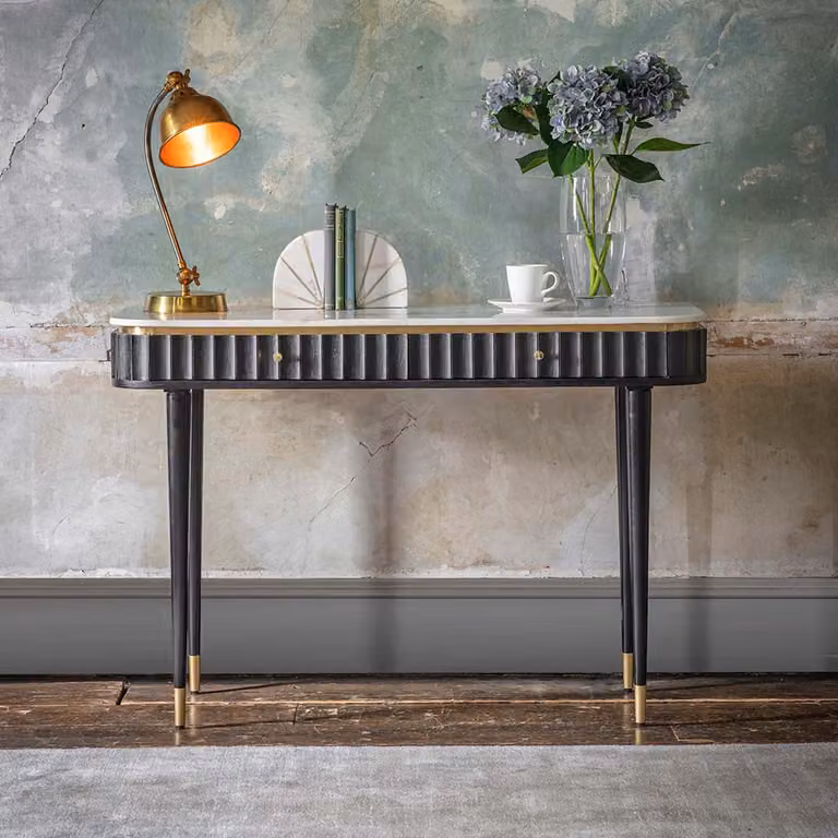 Atkin & Thyme Flute Marble Console Desk in Black