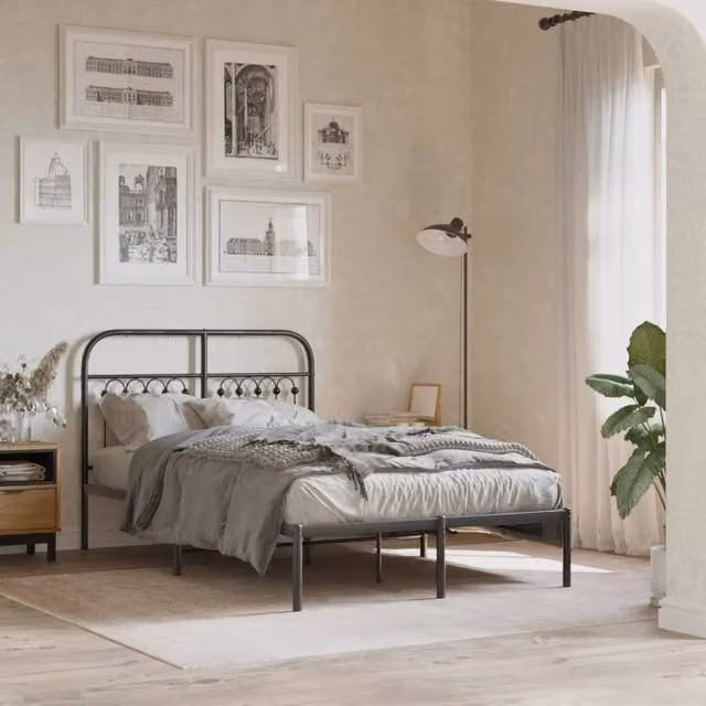 Berkfield Home Metal Bed Frame with Headboard, Black, W/D/H: 120 x 190 cm – 1