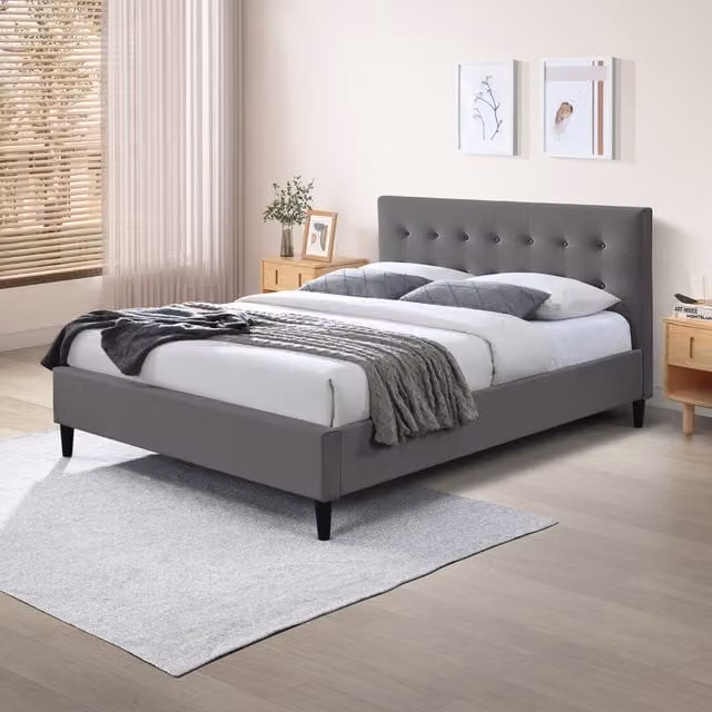 FurnitureboxUK Lotus Chesterfield Velvet Bed Frame, Grey, W/D/H: 180 x 200 cm