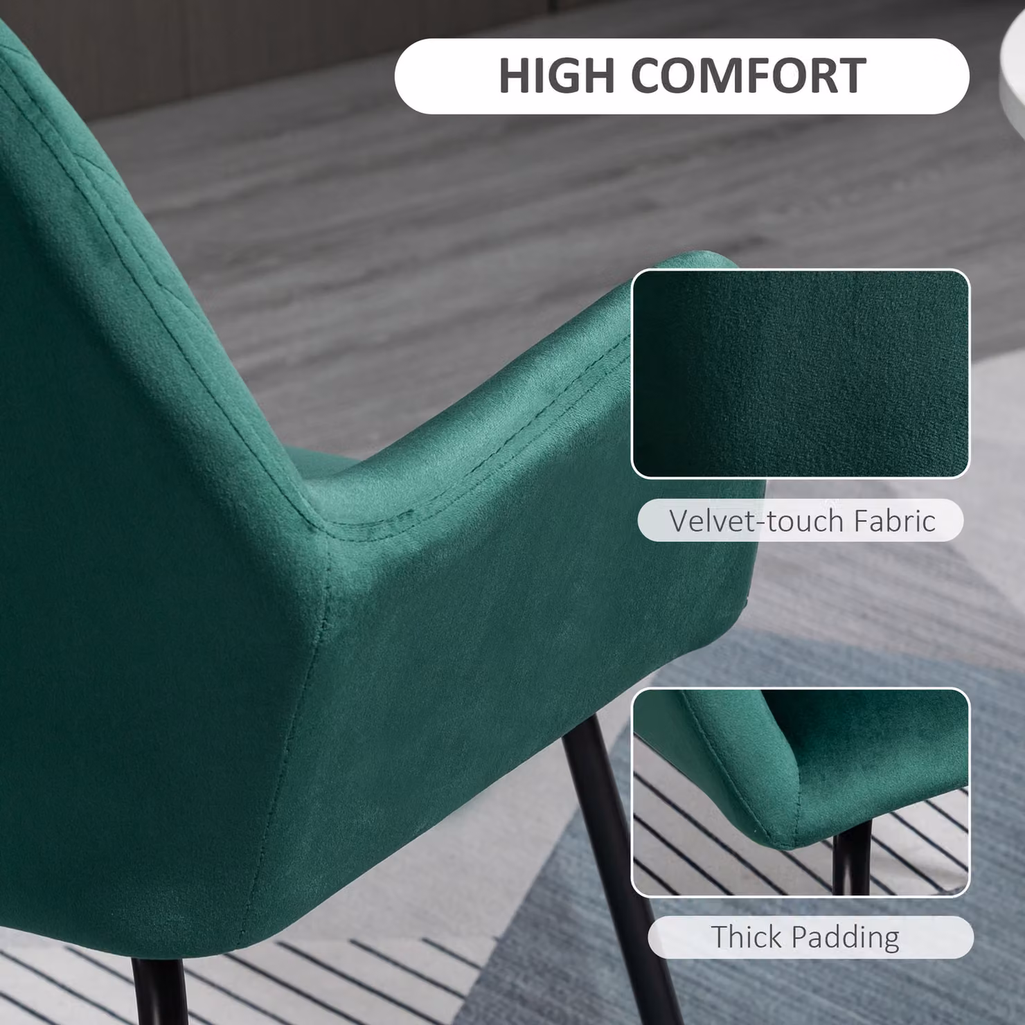 HOMCOM Modern Green Velvet Upholstered Accent Armchair with Metal Base – 5