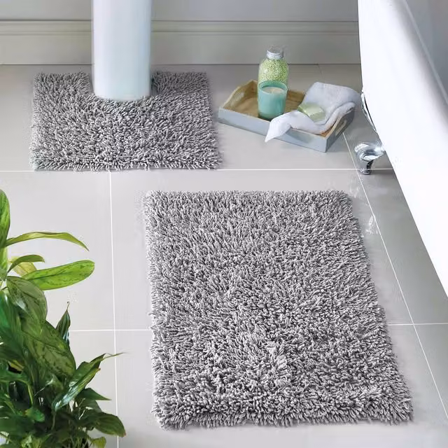 Coopers of Stortford Tumble-Twist Cotton Bath Mat and Pedestal Set in Silver Grey