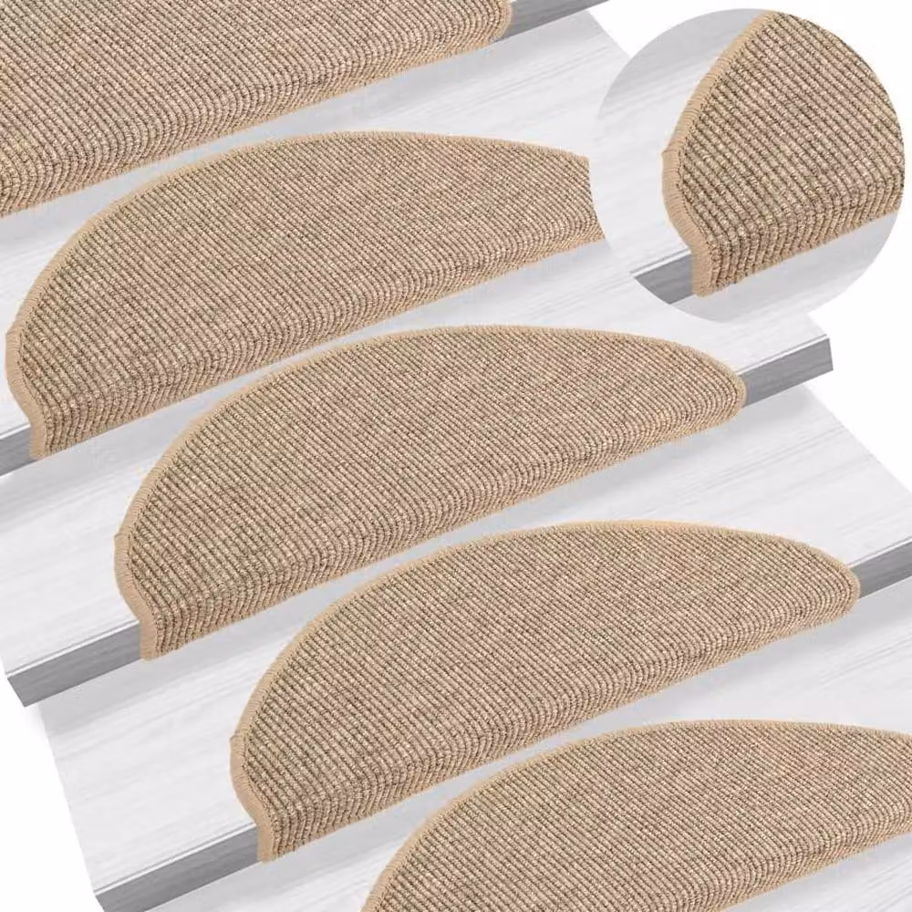 Berkfield Home Self-adhesive Non-slip Stair Mats, 15 Pieces, Dark Beige, W: 65 cm, D: 21 cm, H: 4 cm – 2