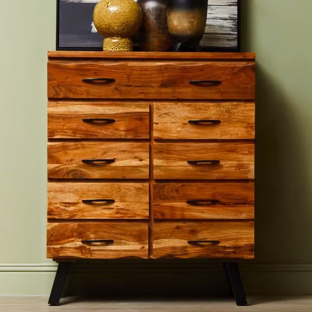 Orsina 9-Drawer Natural Acacia Wood Storage Chest with Black Metal Legs – 2