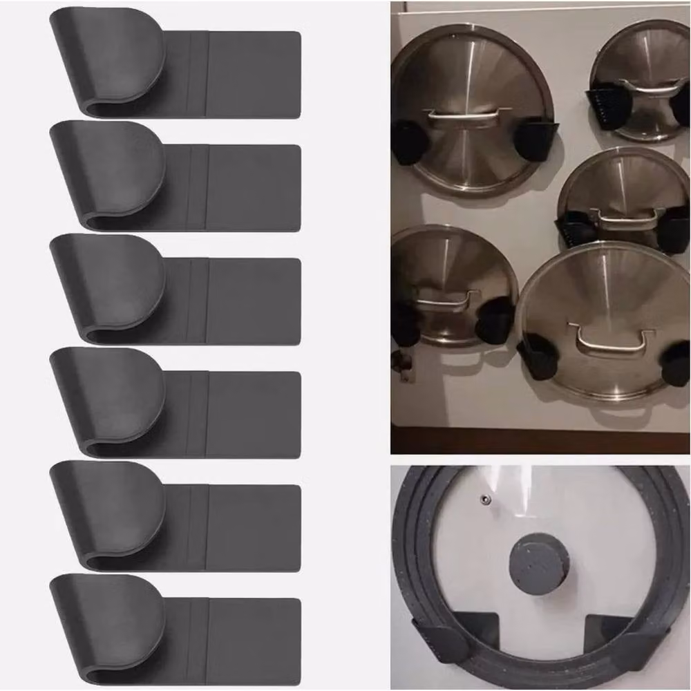 PAWNORA 6-Piece Adhesive Plastic Pan Lid and Saucepan Storage Holder in Grey – 3