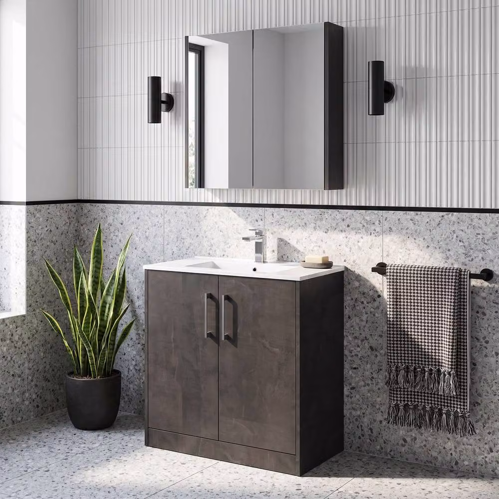 Balterley Winshill Contemporary 2 Door Floor Standing Vanity Basin Unit in Matt Grey, Width: 80 cm – 3