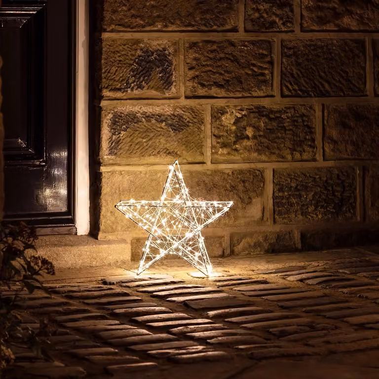 Lights4fun LED Star Christmas Figure Garden Decoration, Warm White, Silver and White, H 35 cm