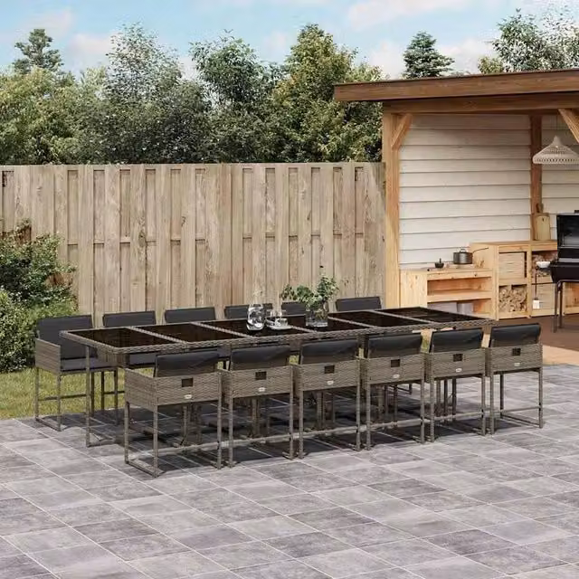 Berkfield Home Garden Modern Polyrattan Dining Set with Glass Top in Grey