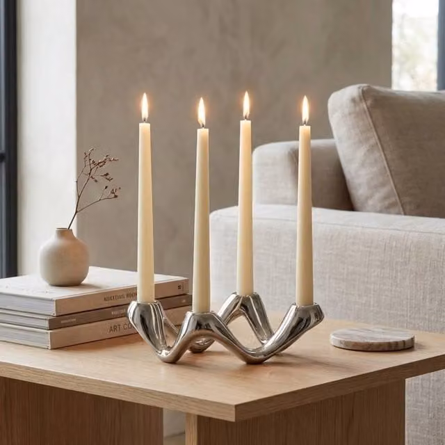 Garden Greatness Louise Floating Style Taper Candle Holder in Silver and Multicolour