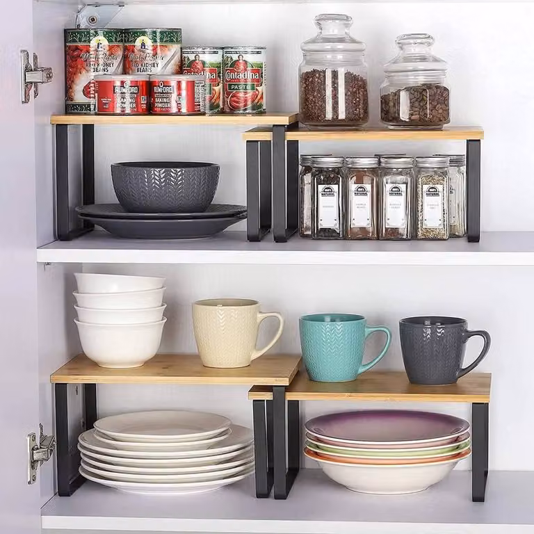 KORVIXA Black Set of 4 Modern Kitchen Cupboard Shelf Organiser Inserts