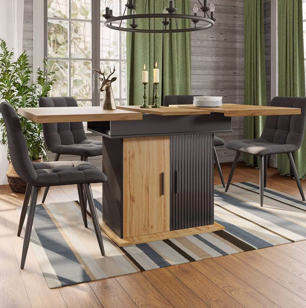 STILVORA Extendable Rectangular Dining Table in Brown and Beige, W/D/H: 110 x 75 x 75 cm – 2