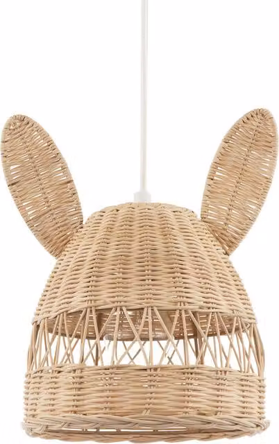 Happy Homewares Natural Woven Rattan Childrens Pendant Lighting Shade with Bunny Ears in Brown – 1
