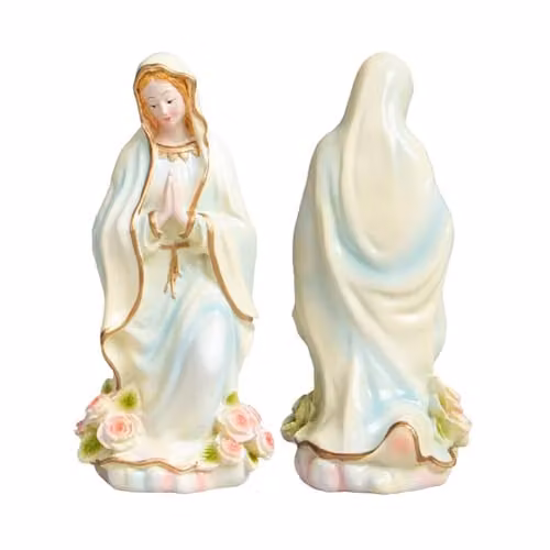 Voltico Mini Virgin Mary Prayer Statue Ornament, Gold, White and Multicolour Resin Catholic Figurine, Height: 12.2 cm