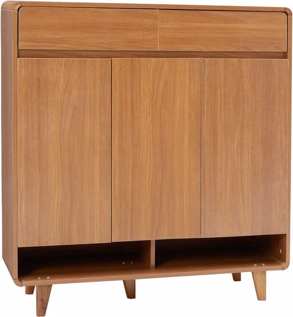 Livingandhome 5-Tier Freestanding Rustic Brown Wood Shoe Cabinet with Hinged Doors and Internal Drawers