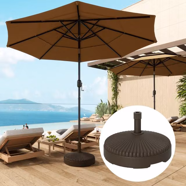 Outsunny Brown Freestanding Garden Parasol Base, Sand Filled (28kg) or Water Filled (23kg)
