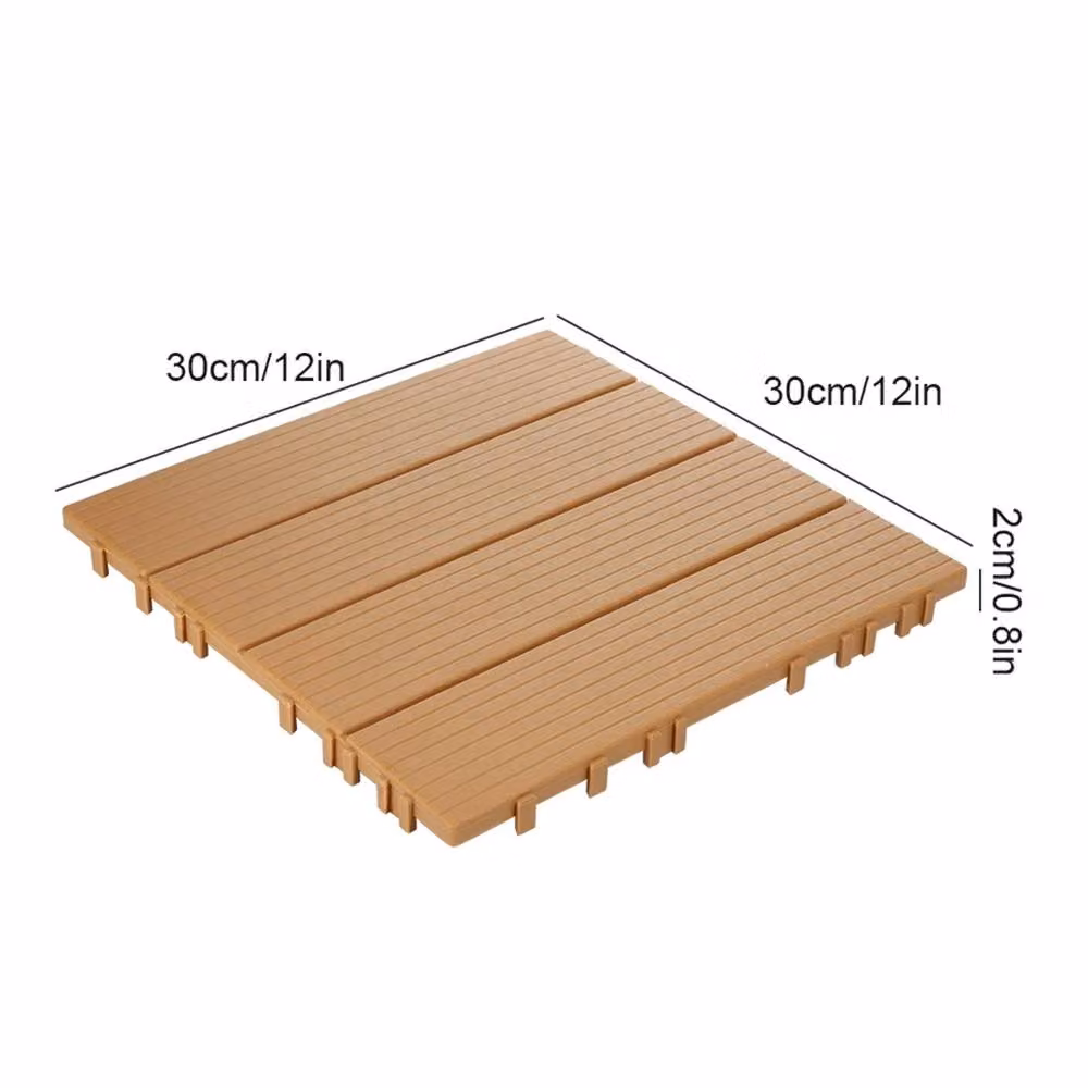 NESTLUNE 12-Pack Heavy Duty Anti-Slip Interlocking Deck Tiles, Beige, W: 1000 cm, D: 52 cm – 2