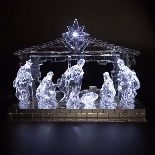 Shatchi Musical LED Nativity Scene Acrylic Tabletop Christmas Decoration, Transparent, Height: 30 cm – 2