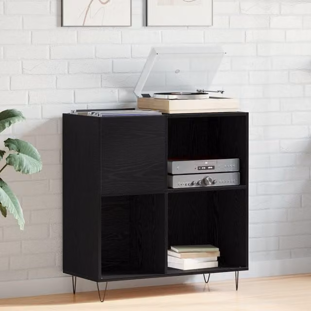 Berkfield Home Modern Black Oak Record Cabinet W/D/H: 84.5 x 38 x 90 cm – 1