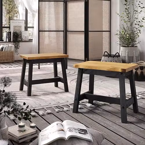 Core Corona Set of 2 Small Black Dining Benches in Solid Pine Wood – 2