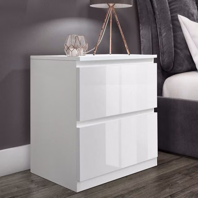 LUXURY LIFE Carlton Gloss 2 Drawer Bedside Chest in White – 1