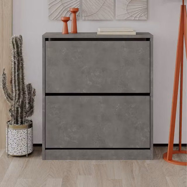 Decortie Modern Two Section Shoe Cabinet in Grey with Matt Finish
