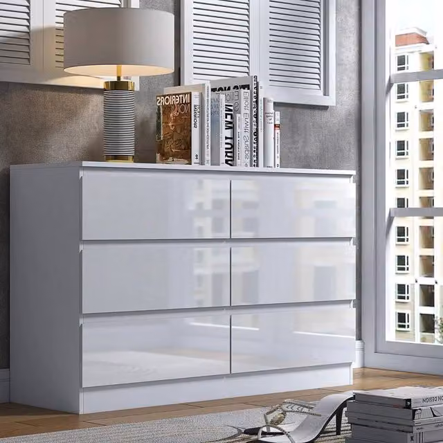 SPETLEK 6 Drawer Chest of Drawers in High Gloss White