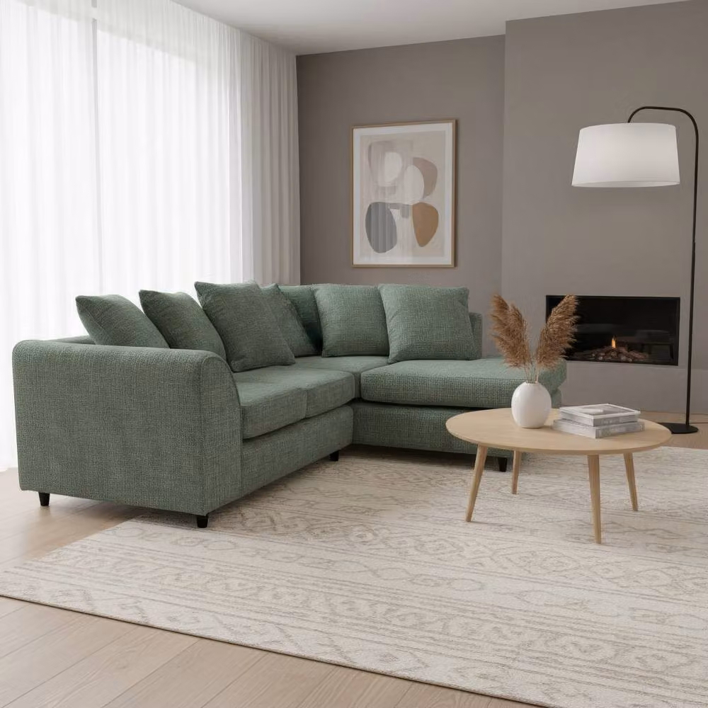 Abakus Direct Jumbo Chenille L-Shaped Corner Sofa with Chaise Extension in Green, Right Hand Facing – 2
