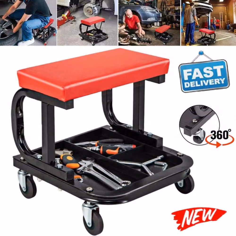 FLAVORA Swivel Wheel Mechanics Seat with Tool Tray in Red – 6
