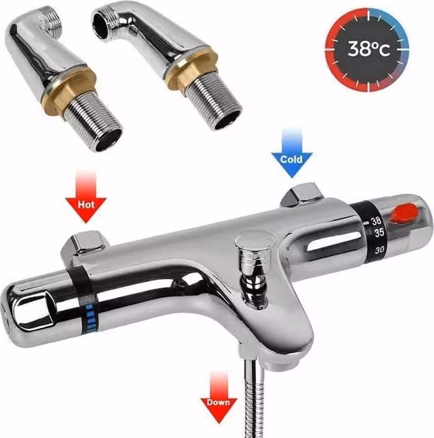FLAVORA Chrome Thermostatic Bath and Shower Bar Tap Set in Silver